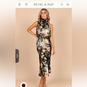Petal & Pup Black Floral Maxi Dress NWOT